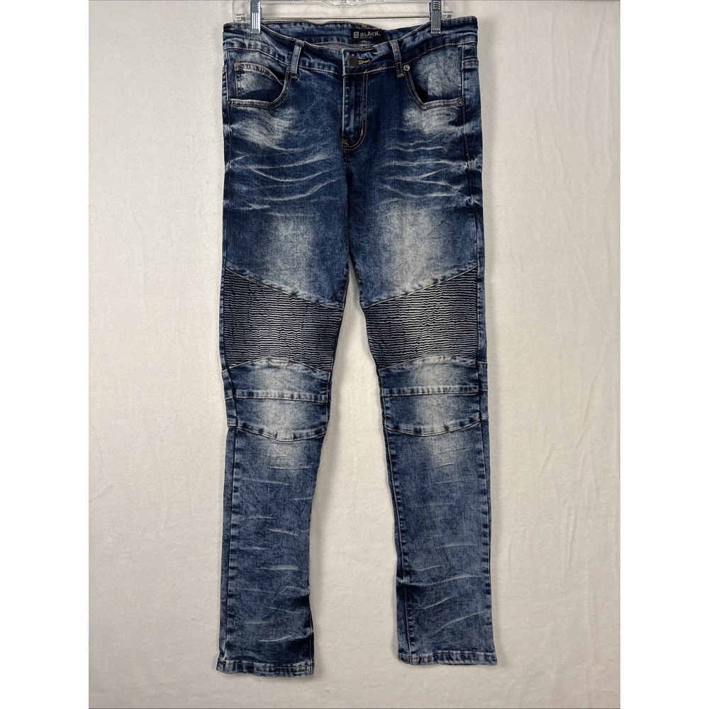 Men's Washed Blue Bootcut Moto Jeans 32/32